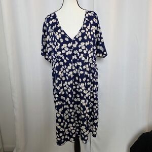 SHEIN Navy Blue Daisy Print Midi Dress